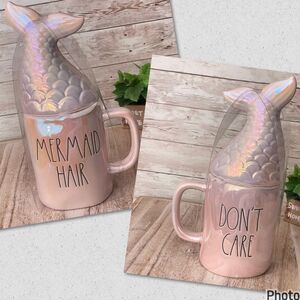 NWT Rae Dunn “MERMAID HAIR / DON’T CARE” Iridescent Ceramic Mug Mermaid Tail Lid